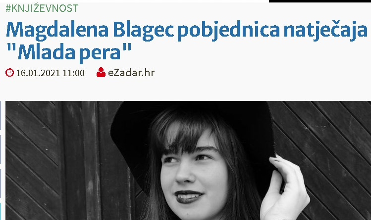 Magdalena Blagec pobjednica natječaja "Mlada pera"
