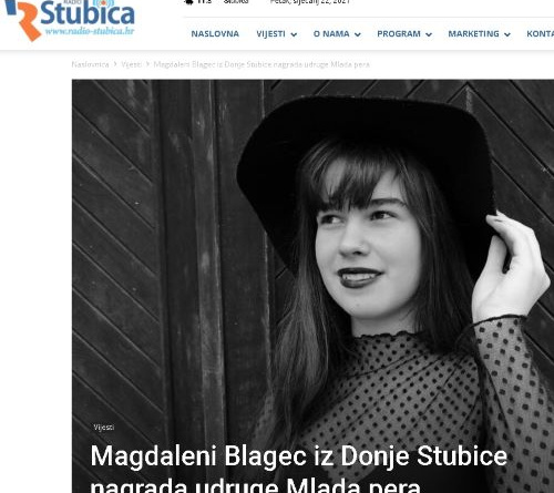 Radio Stubica: Magdaleni Blagec iz Donje Stubice nagrada udruge Mlada pera