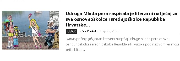 PS-Portal: Udruga Mlada pera raspisala je literarni natječaj za sve osnovnoškolce i srednjoškolce Republike Hrvatske pod nazivom ‘Jer moja priča blista budi furešta il’ turista!’